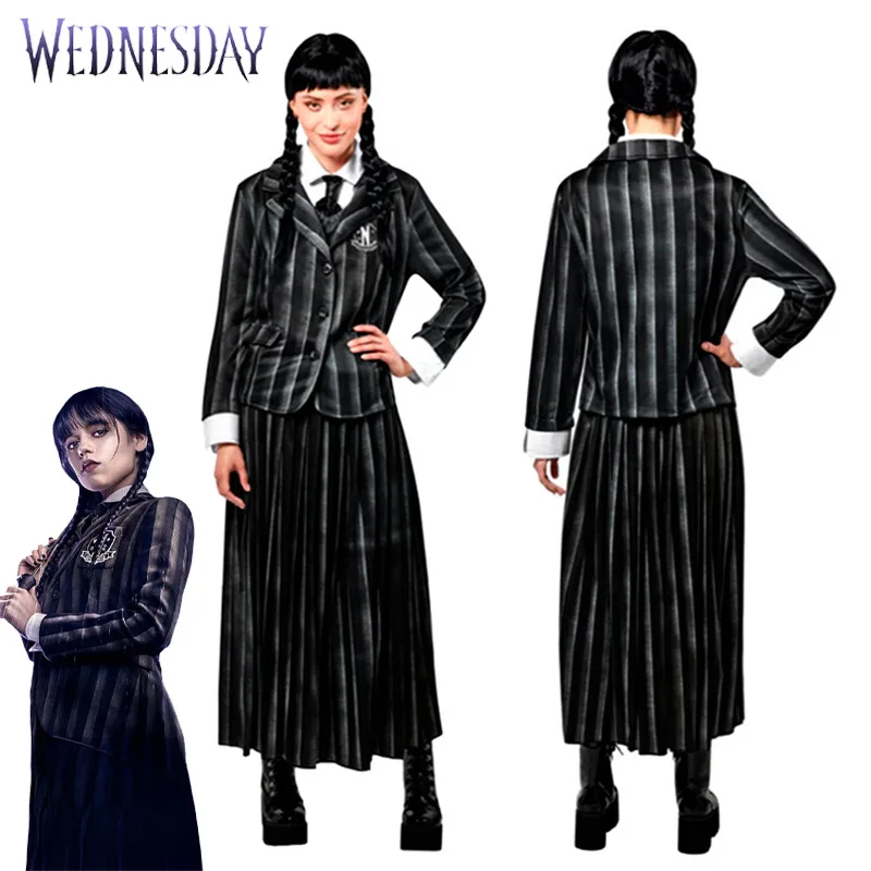 Wednesday Addams Christina Ricci Cosplay Costume Woman Girl Dress Party Outfit