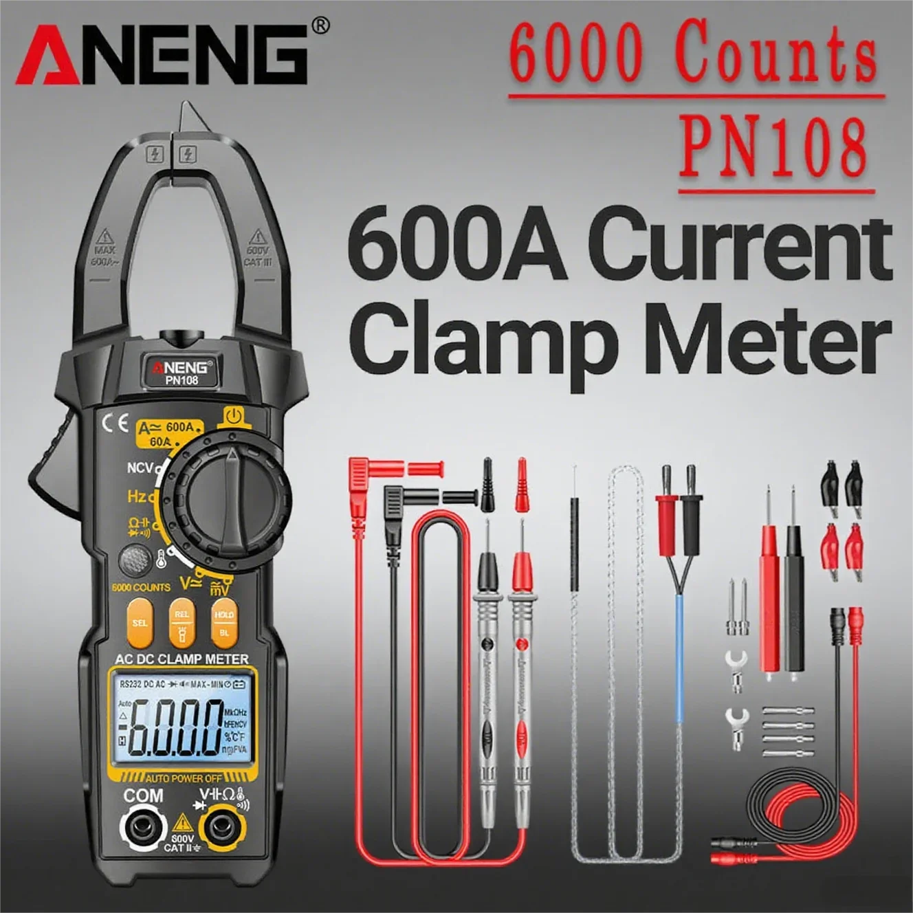 Clamp Meter Multimeter Professional Tester ANENG PN108 AC/DC Voltage 600A Current Non-contact Multimetro Temperature Detector