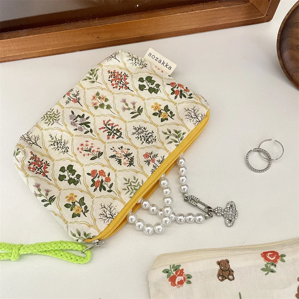 Cute Floral Travel Small Thing Cosmetic Lipstick Portable Storage Bag Women Purse Key Jewelry Organizer Tote Handbag Pouch Bags