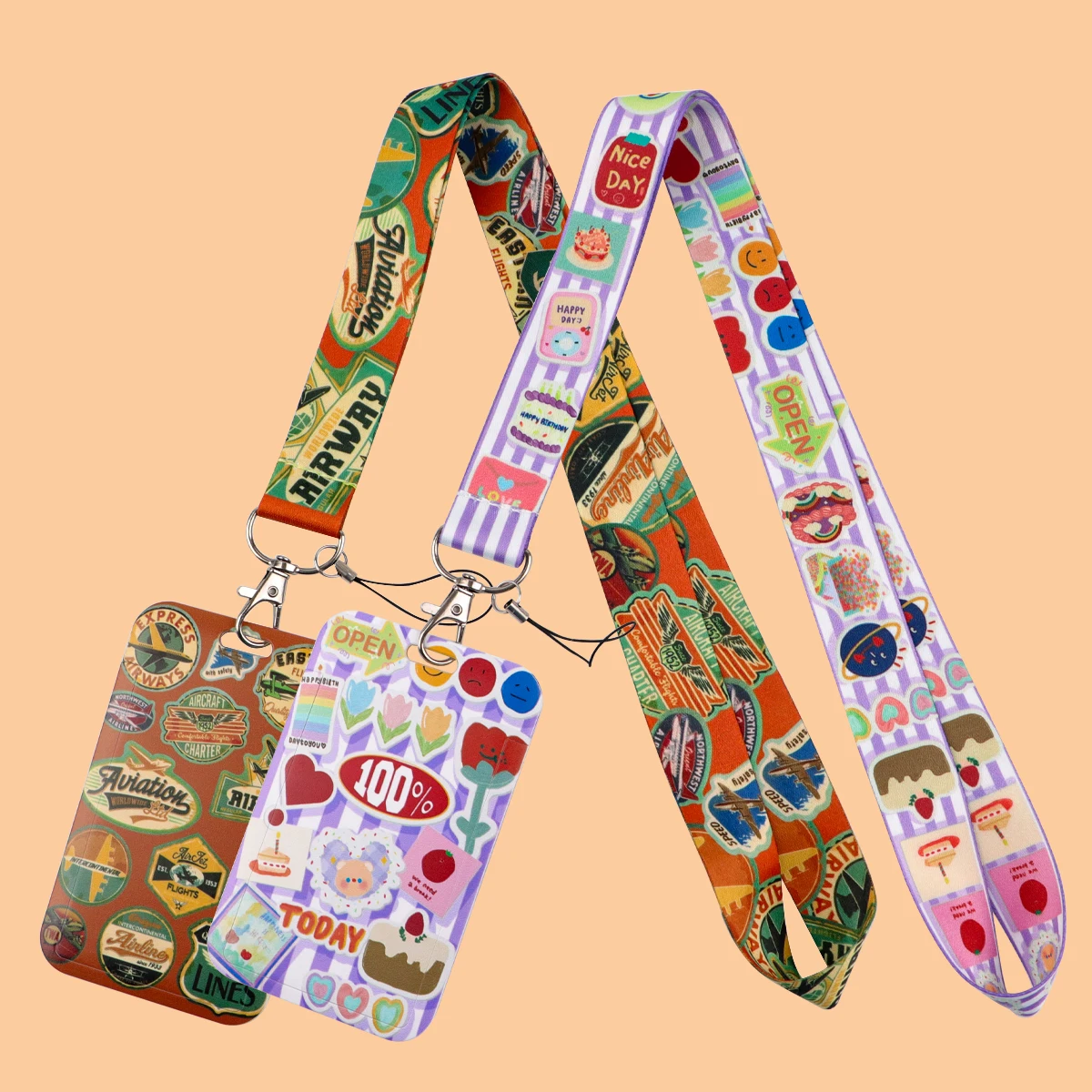 

Retro Aviation & Kawaii Sticker Lanyard Students ID Card Badge Holder Hanging Rope Neck Strap Keychain Keyring Gifts