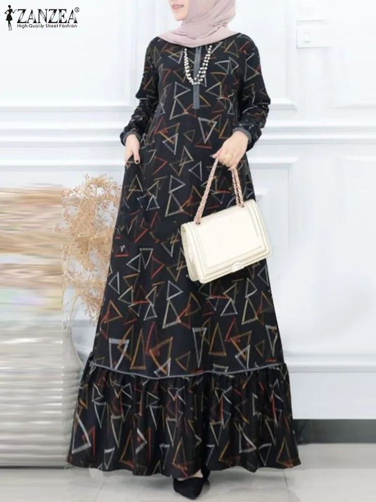 Vintage Floral Printed Maxi Dress ZANZEA Muslim Abaya Robe Femme Long Sleeve O Neck Sundress IsIamic Hijab Vestidos Kaftan 2024