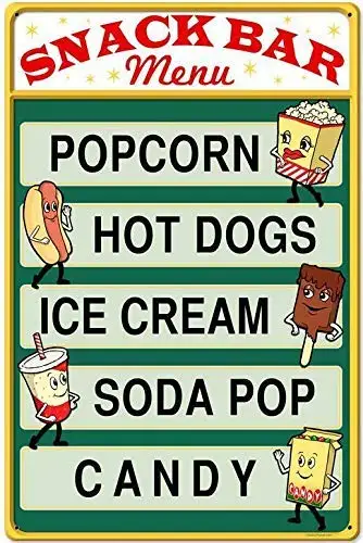 Ретро винтажный металлический знак с зубчатым наконечником, кинотеатр, снэк-бар, попкорн, хот-доги, жестяной знак для дома, бара, кухни, паба, настенное украшение