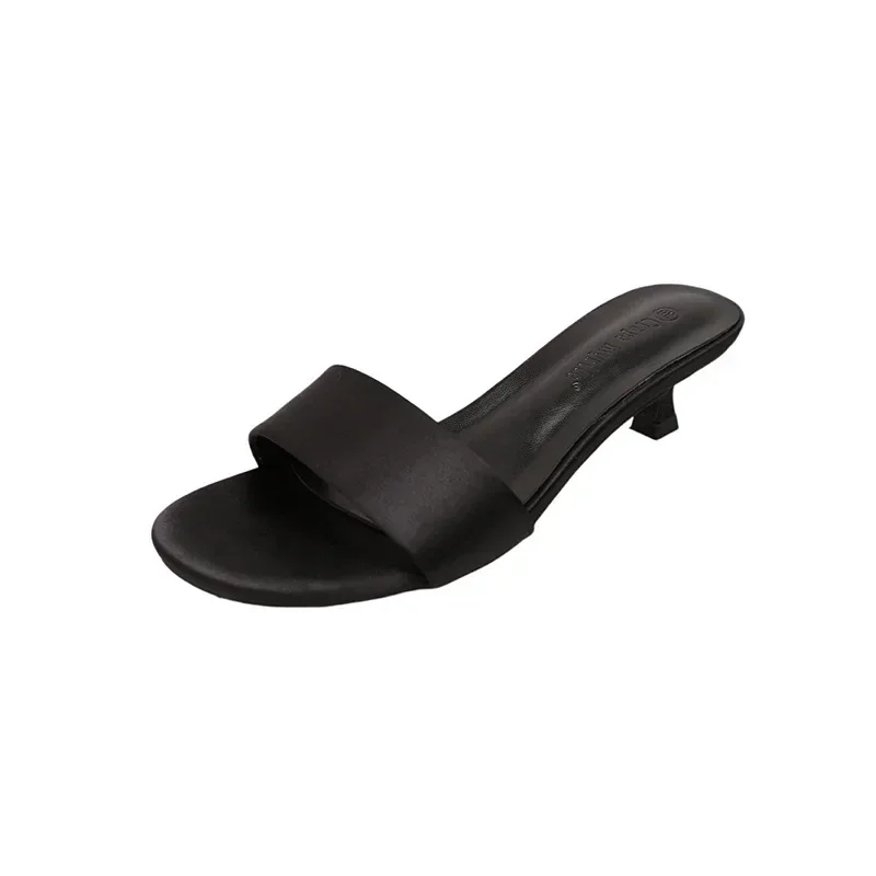 Shoes Low Genuine Leather Slippers Women Summer Heeled Mules Slides High Rubber PU Shearling Pumps Fur Rome Fabric Hoof Shoes Ge