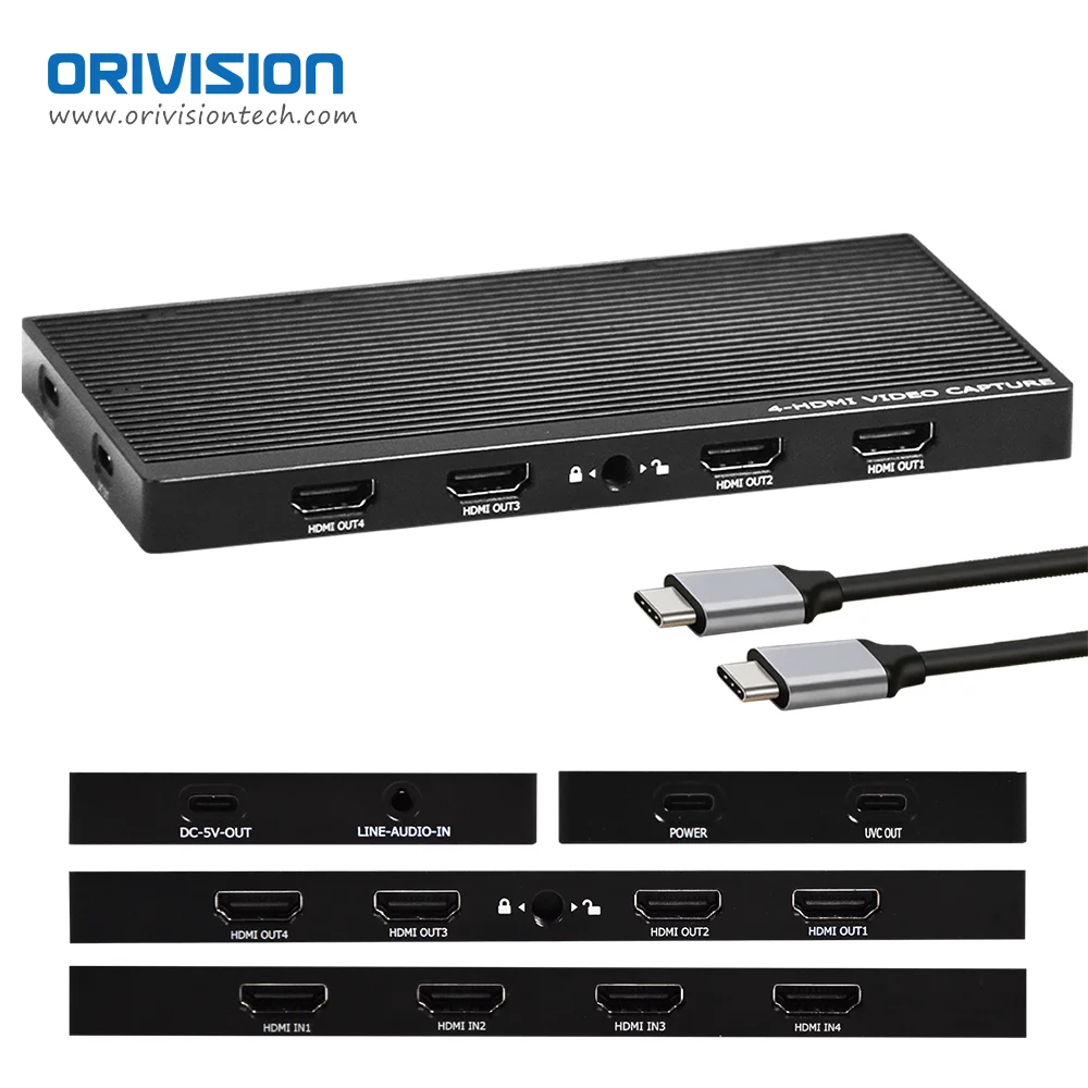 ORIVISION 4 Channels 4K60 HDMI Capture Card 4 in 1 Out UVC USB 3.0 Video Capture with 4 HDMI Loopout for OBS