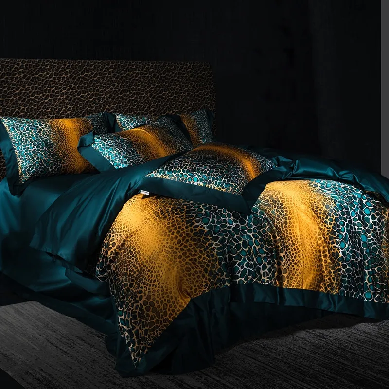 1200TC Egyptian Cotton Luxury Bedding Set Leopard Print Premium Gradient Like A beam of light Duvet cover Bed Sheet Pillowcases