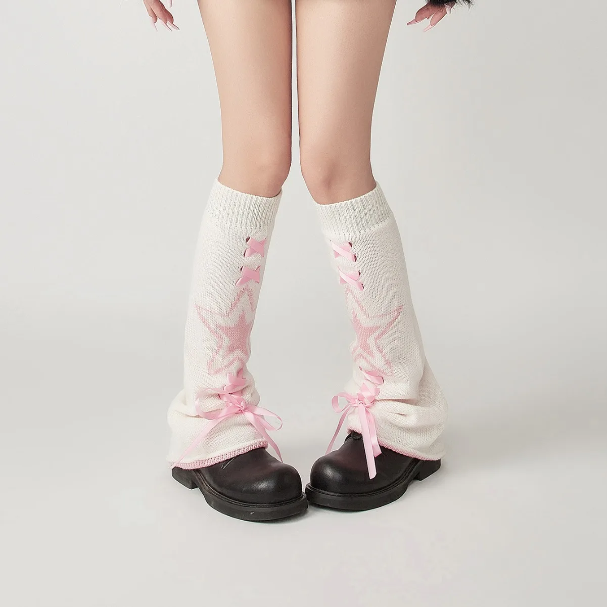 New Knitted Bellmouth Warm Leg Cover with Ribbon Star Strap Socks Subculture Y2k Personalized Stacking Socks