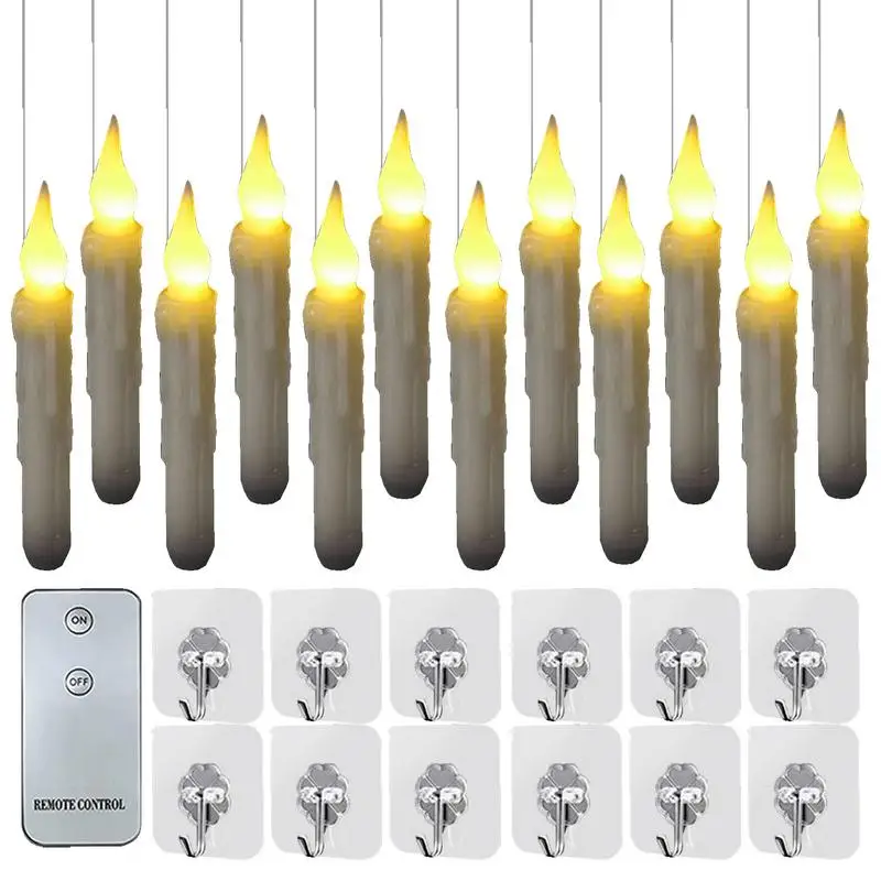 

Floating Candles With Remote 12X Flameless Flickering LED Taper Candle With Remote Battery Operated Candlesticks For Theme Party