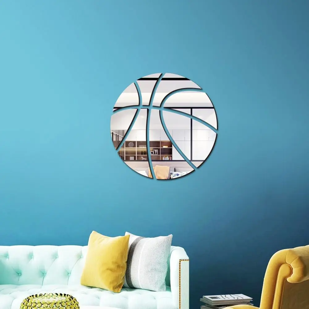 Silver Black Self-adhesive Home Decoration Mirror Wall Sticker Wall Art Waterproof Decal 3D Basketball Football Rugby