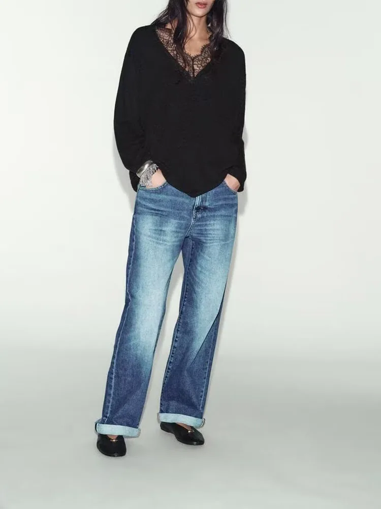 

Элитный вязаный свитер с длинным рукавом и V-образным вырезом, кружевной, зимний, новинка, женский, модный, европейский стиль, с узором под кожу аллигатора