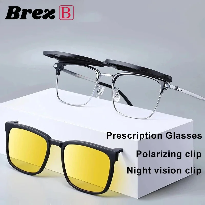 

Поляризационные очки ночного видения с клипсами для мужчин, оптические линзы для близорукости и дальнозоркости, прогрессивные очки, титановые оправы, солнцезащитные очки с УФ-защитой