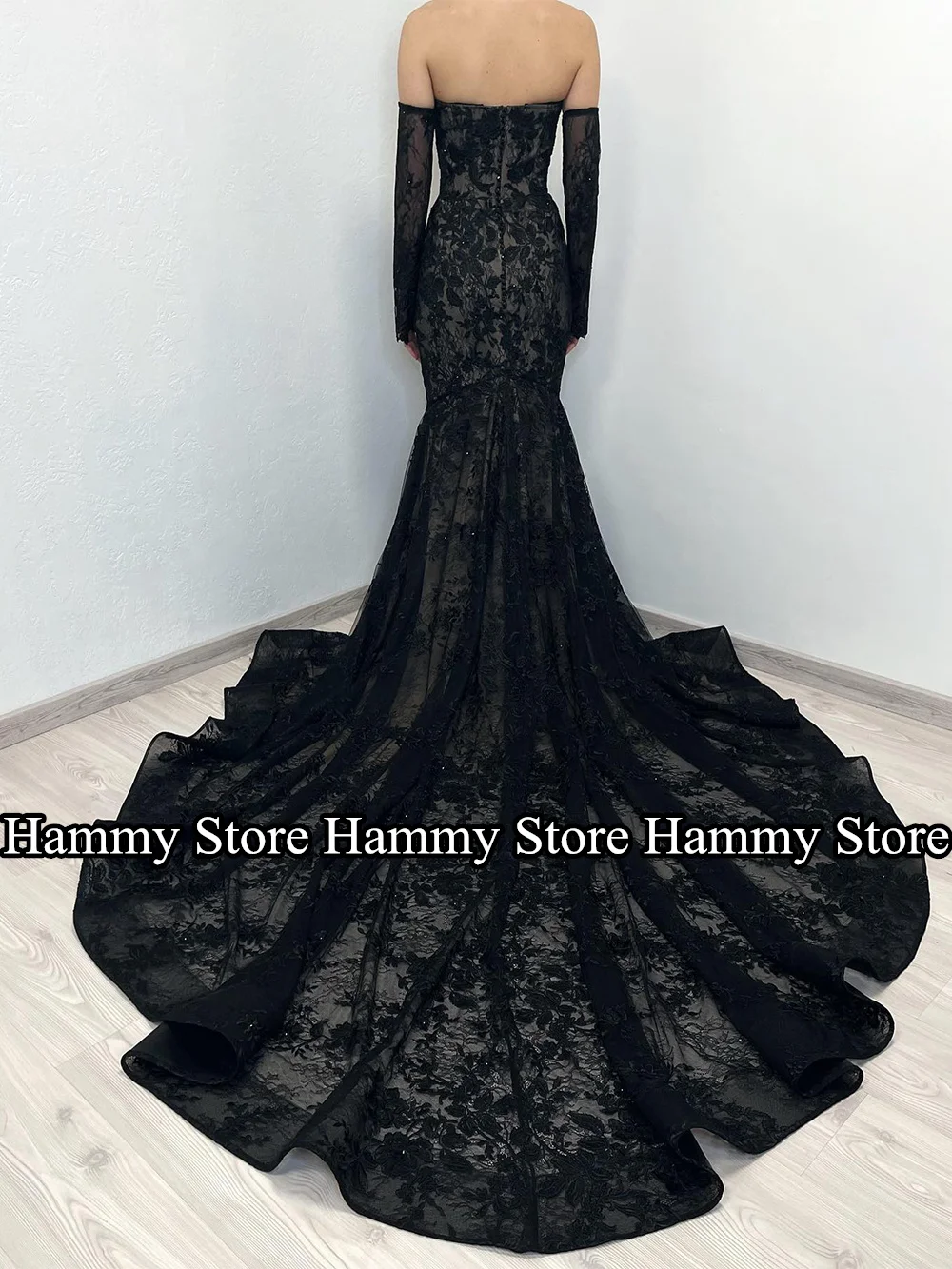 Black Mermaid Wedding Dress Lace Bridal Gown Customized Sweetheart  Detachable Long Sleeves Court Train Bride Dresses for Woman - AliExpress 320