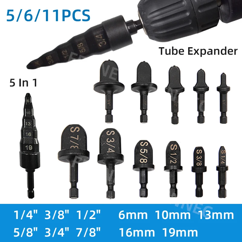 Expansor de tubo, mango Hexagonal, mango Triangular, tubo de cobre, reparación de aire acondicionado, cabezal de expansión de broca eléctrica 5 en 1