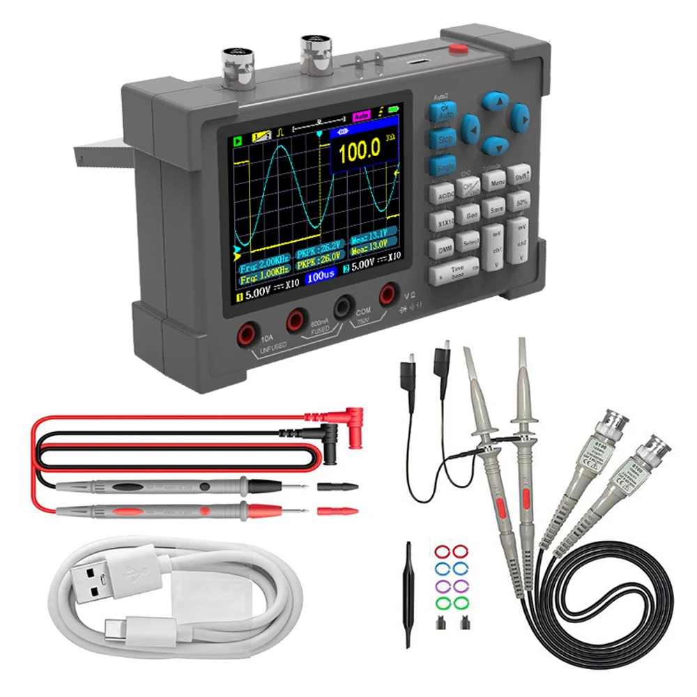 3in1 Oscilloscope Multimeter Signal Generator Machine 3.2inch IPS Display Oscope Meter Handheld Oscilloscope 120Mhz Bandwidth