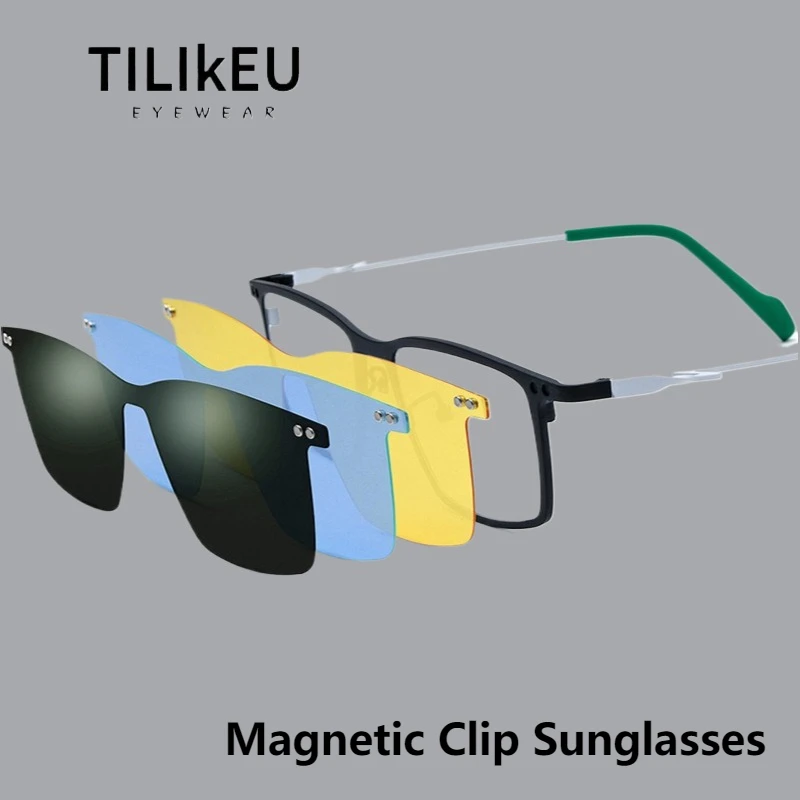 

Сверхлегкие очки из чистого титана с магнитной оправой, зажим для очков ночного видения, поляризационные оттенки, мужские антибликовые УФ-квадратные солнцезащитные очки для вождения