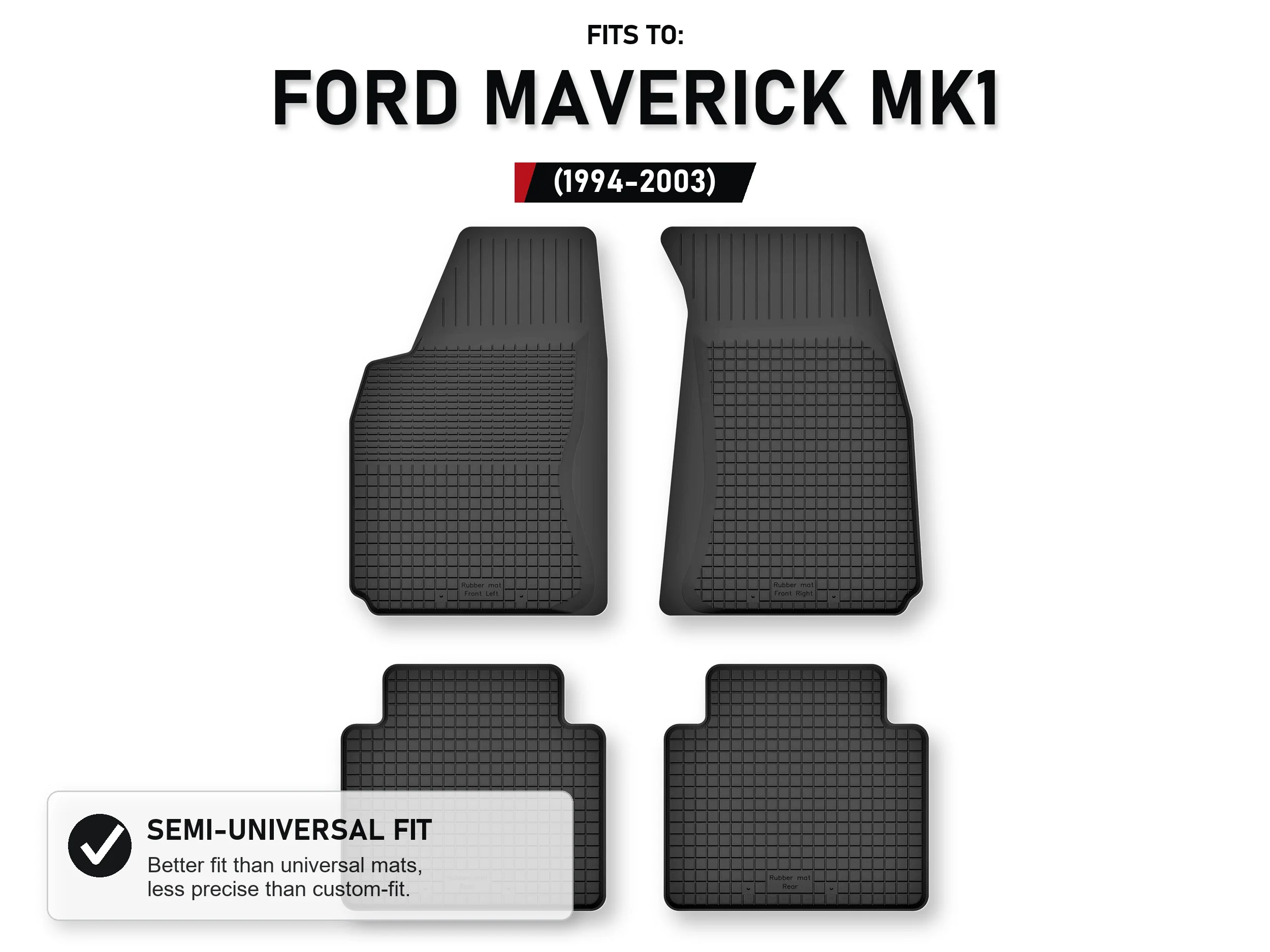 Rubberen matten, dienbladtype voor: Ford Maverick Mk1 1994-2003, 4 stuks
