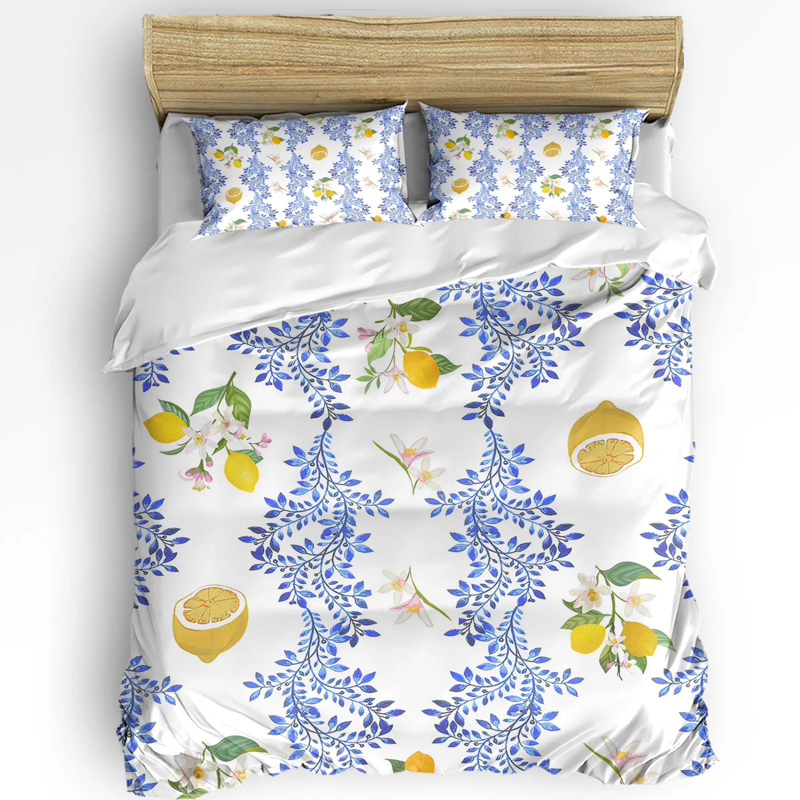 

Vintage Lemon Flower Leaves 3pcs Bedding Set For Double Bed Home Textile Duvet Cover Quilt Cover Pillowcase