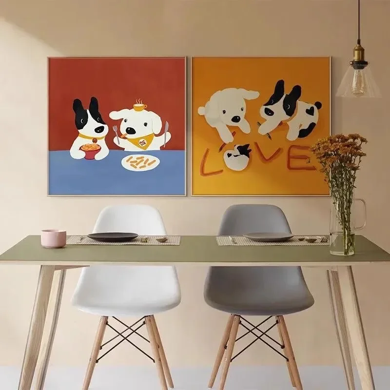 Cartoon hanging painting happiness story abstract dog family ren's room decorative painting ins wind