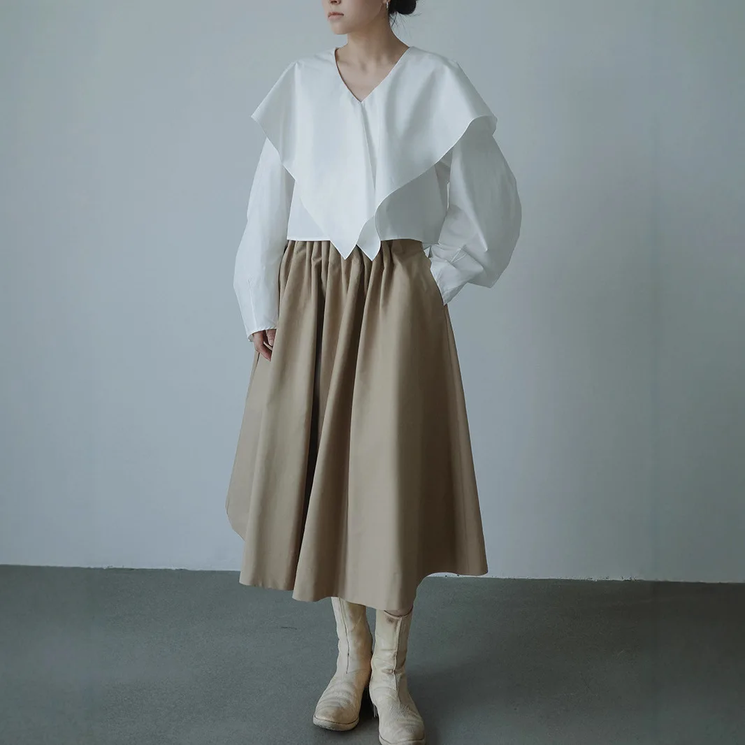 

Gagarich, осенне-зимняя новая модная белая рубашка в японском стиле с большим воротником и силуэтом, тонкая повседневная блузка, топ для женщин