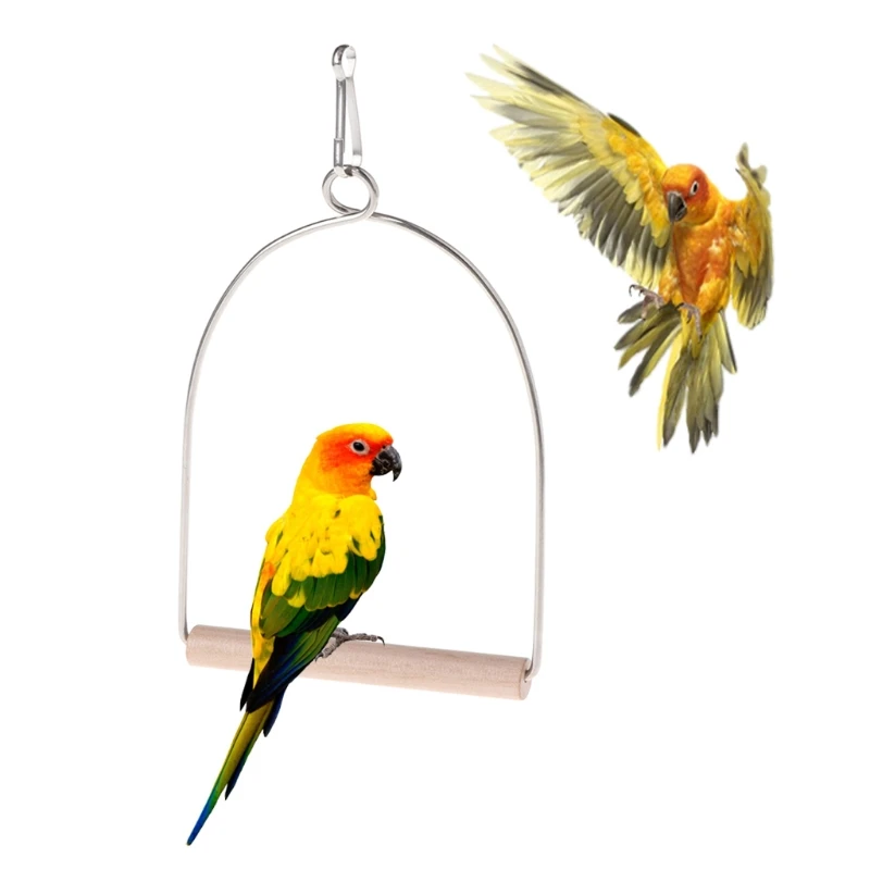 Parrot Hammock Bird Swing Perch Wooden Stand with Metal Hook Small Birds Chew Toy Easy to Hang for Finch Canary