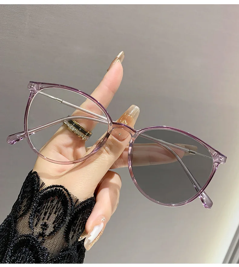 Runde photochrome Blaulichtfilter-Myopiebrille, lichtempfindlich, TR-Metallrahmen für Männer und Frauen, 0 bis -400 Dioptrien, für Zuhause und Büro – Detail 7