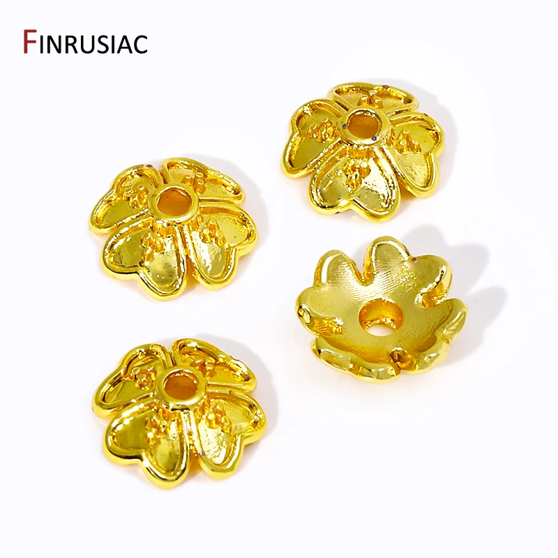 20Pcs/Lot 14K/18K Gold Plated Flower Petal End Spacer Beads Caps Charms Bead Caps For DIY Jewelry Making Accessories Wholesale