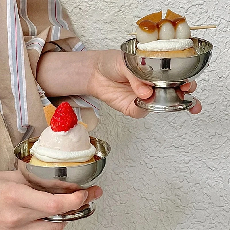 Ice Cream Cups Stainless Steel Dessert Cake Bowl Fruit Salad Snack Plate Home Hotel Wedding Party Tableware Fine Kitchen Decor