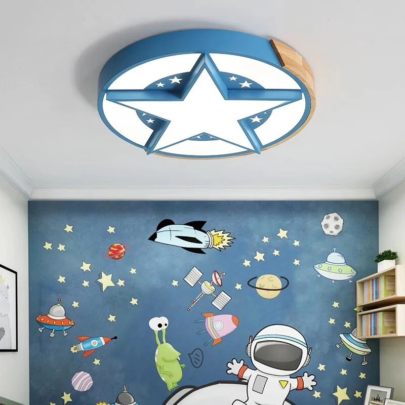 Nordic star ceiling light kawaii room decor smart led lamp room dimmable wooden led light indoor kids room ceiling light