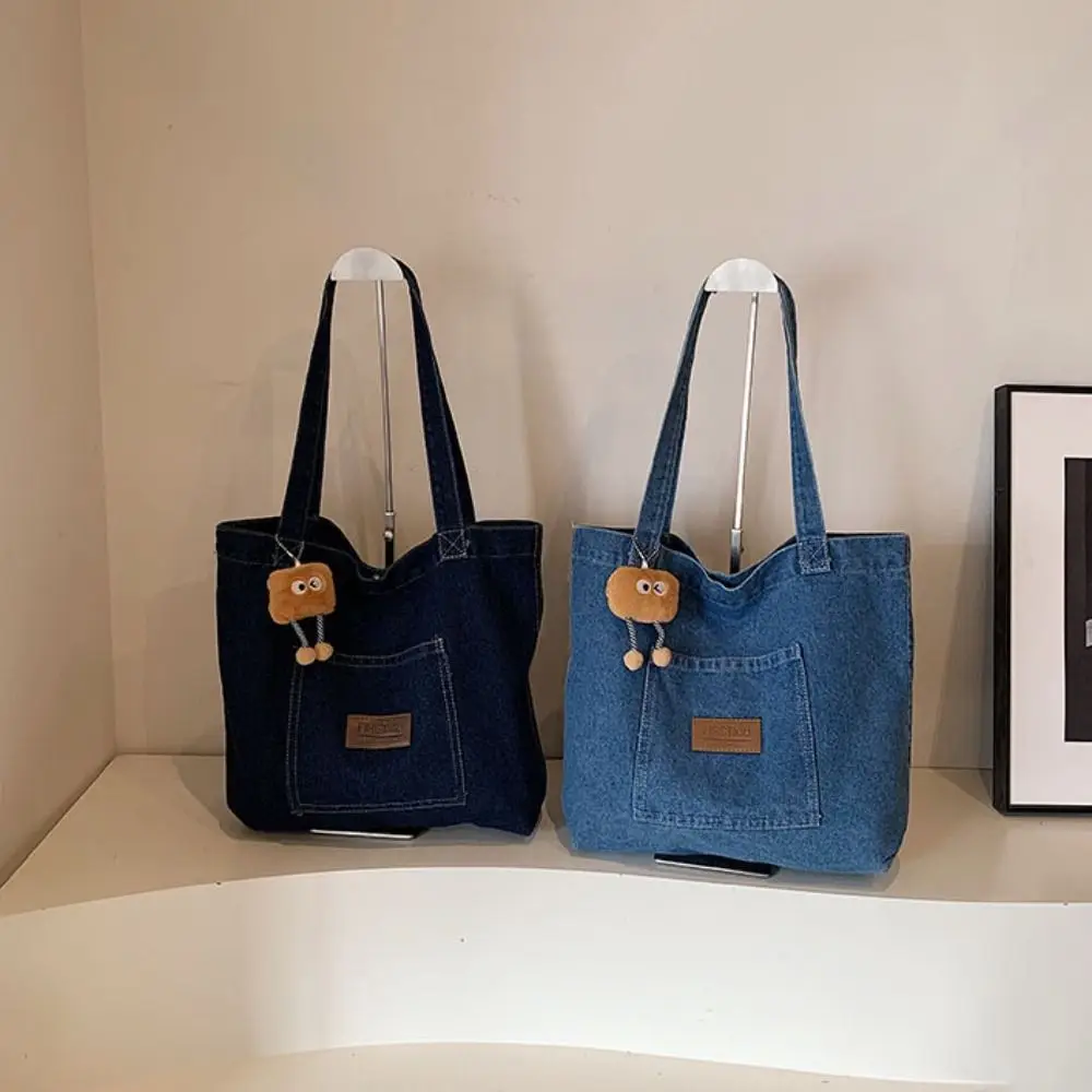 

School Bag Retro Denim Shoulder Bag Korean Style Large Capacity Cowboy Underarm bag Handbag Leisure Tote Bag Outdoor