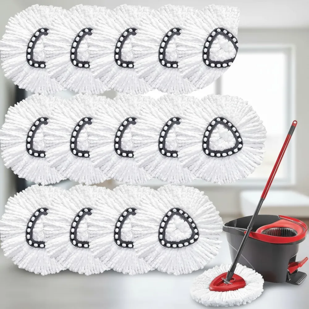 

15-Pack Microfiber Mop Replacement Heads - Easy Wring Spin, Machine Washable for All Floors
