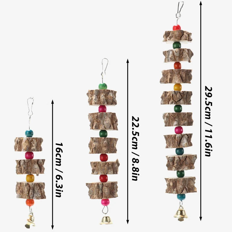 S/M/L ألعاب الطيور للببغاء مضغ لدغة قفص معلق الديكور منقار طحن لعبة خشبية ملونة مع جرس الطيور لوازم #6