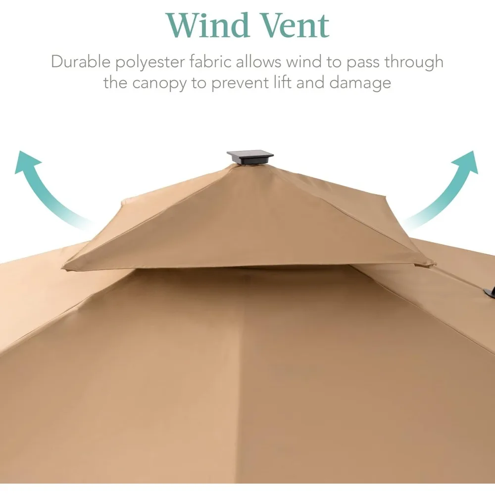 10x10ft 2-Tier Square Cantilever Patio Umbrella with Solar LED Lights, Offset Hanging for Backyard w/Included Fillable Base image 4