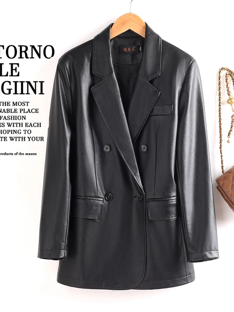   Nouvelle Veste en Cuir Véritable pour Femme, Coupe Ample Décontractée, en Peau de Mouton, Tendance Automne 2025, Gilet en Cuir Chic pour le Quotidien