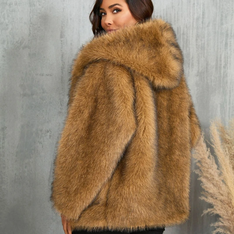 الأوروبية والأمريكية تقليد معطف الفرو بلون فضفاض مقنعين قصيرة الفراء طوق معطف جديد جواكت شتوية دافئة 2026 ملابس شتوية #6