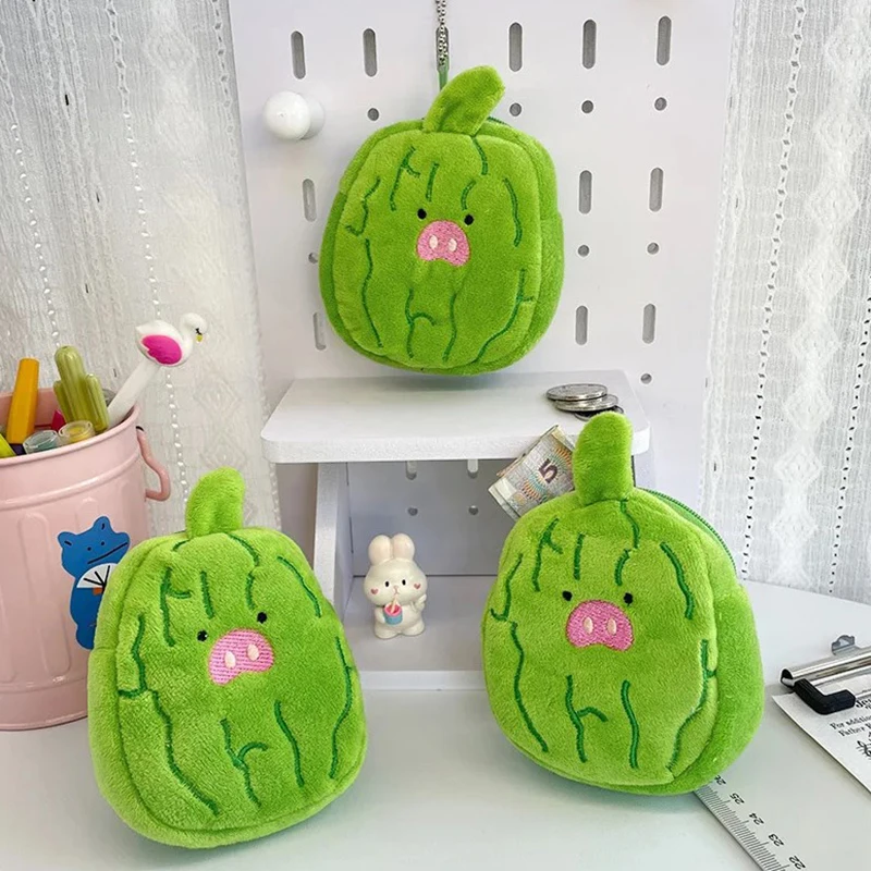 1PC 10cm Cute Plush Wallet Cartoon Bitter Melon Children Plush Coin Purse Girl Headphones Lipstick Storage Bag Children Gift