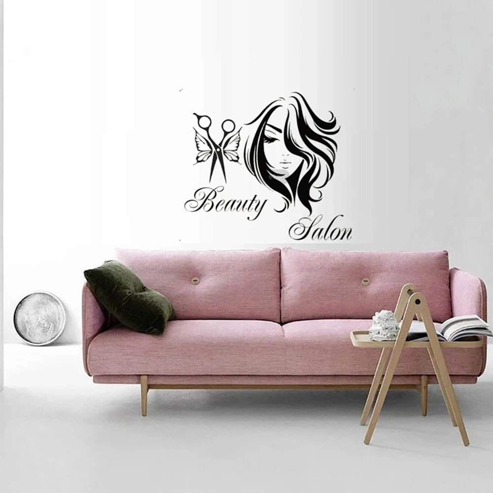Creative Black Scissors Butterfly Hairdressing Salon Beauty Wall Sticker Living-room Barbershop Window Decor Decal Poster