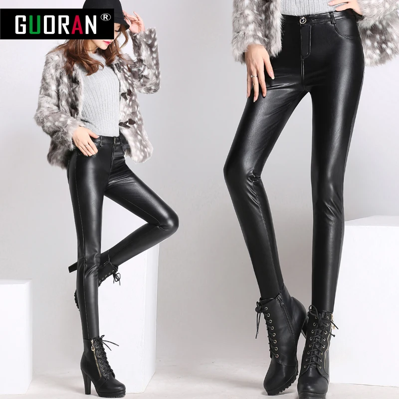 Causal women leather pants high waist skinny warm thicken patchwork office pencil pants female trousers leggings clothe 4XL