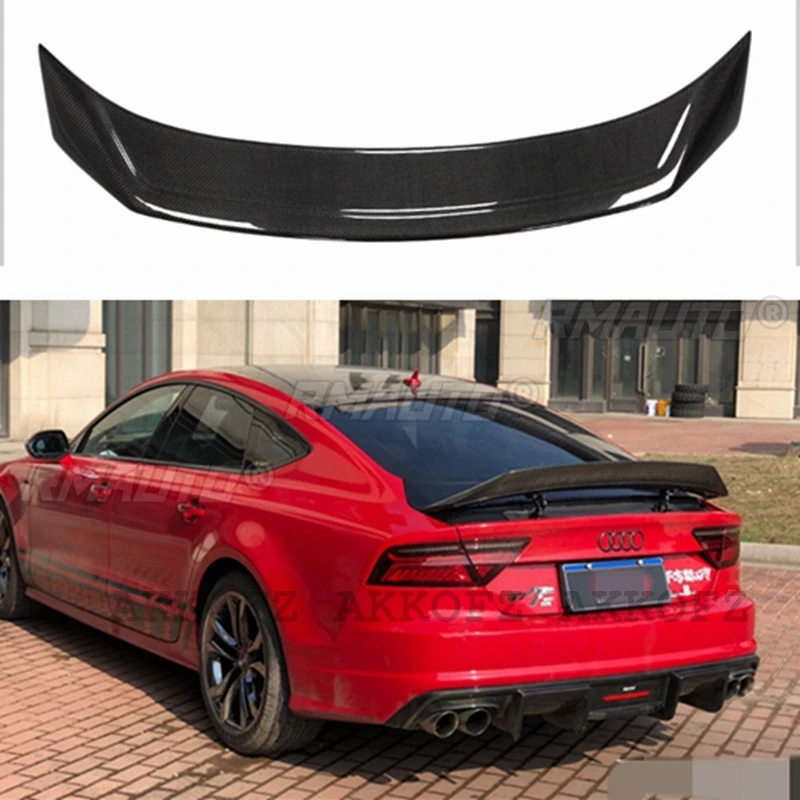 

For Audi A7 Carbon Fiber R Style Rear Spoiler Trunk Wing 2011-2014 FRP Glossy Black Forged Carbon