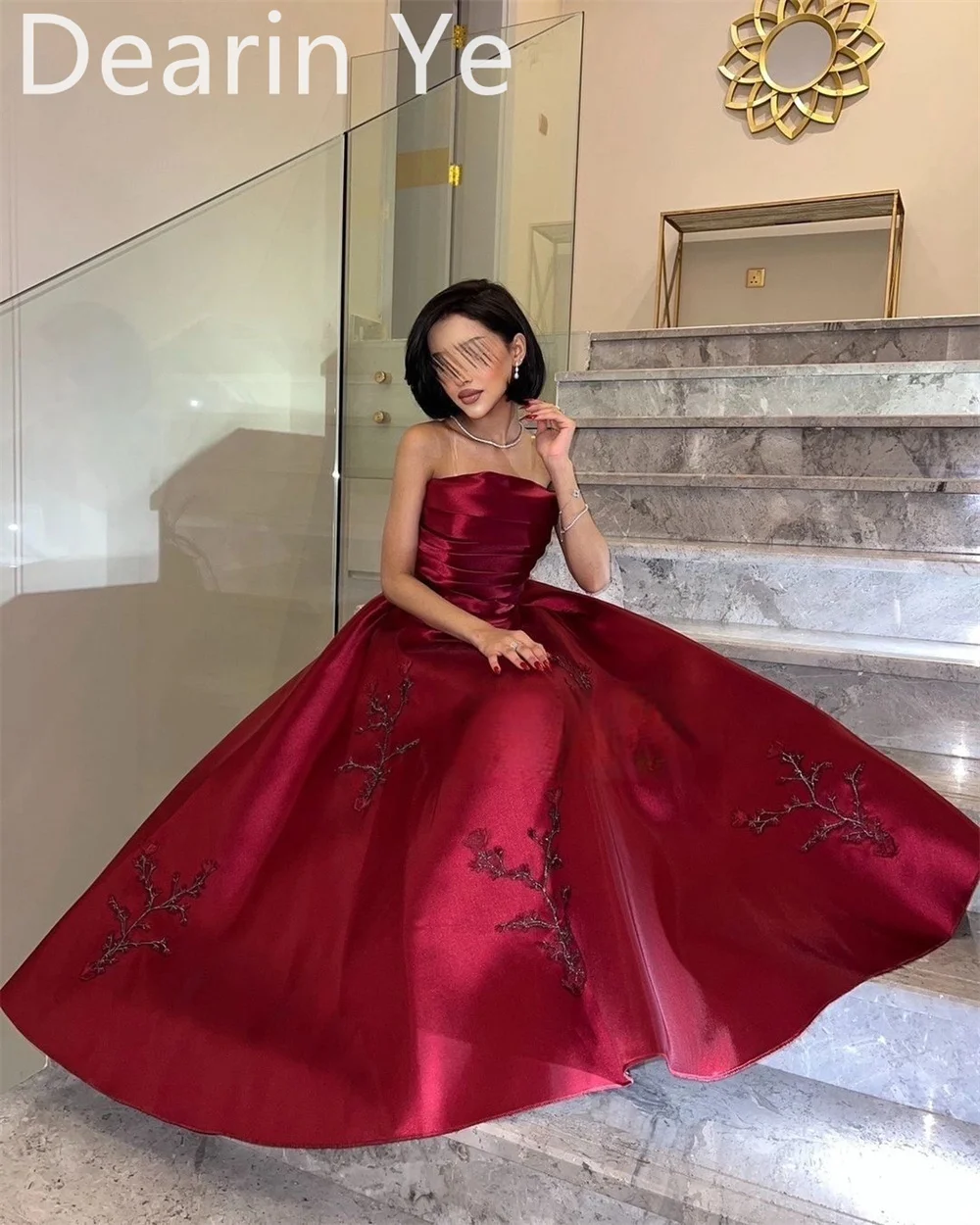 Customized Evening Dress Formal Dearin Strapless A-line Floor Length Skirts Embroidery Bespoke Occasion Dresses Prom Gown Saudi