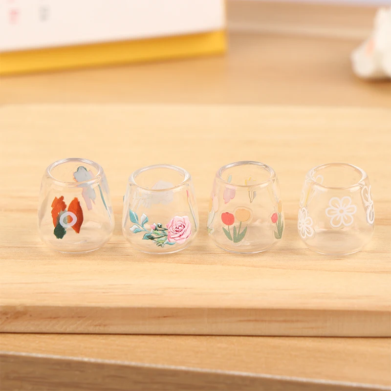 4Pcs/set Dollhouse Clear Glass Cups Miniature Dolls House Cup Model Dollhouse Home Decoration