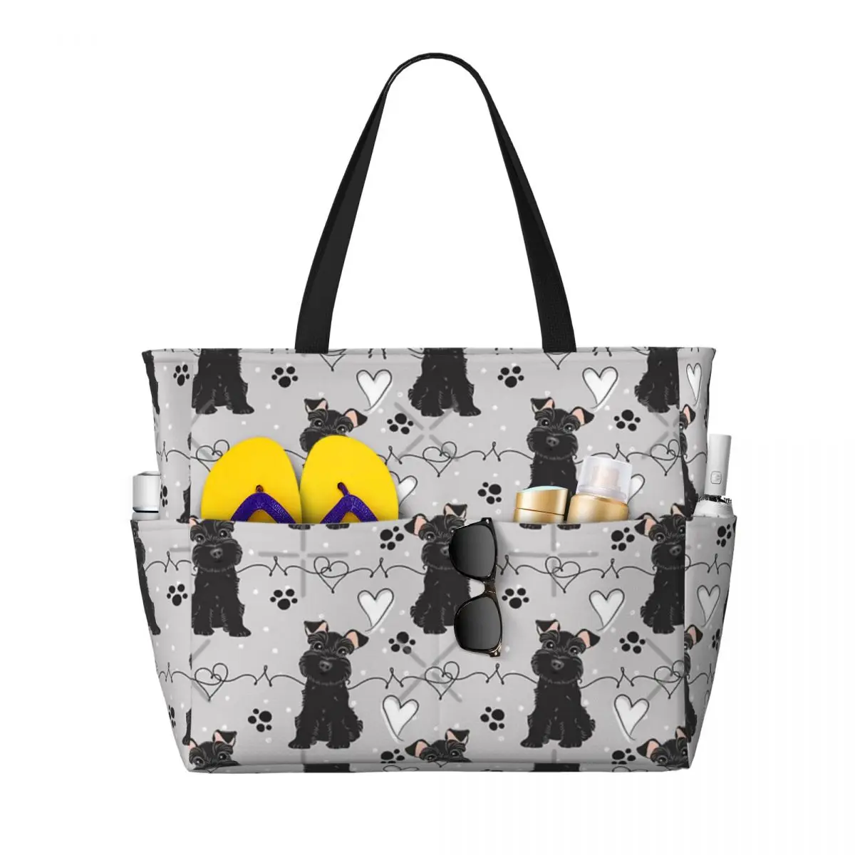 

Love Black Miniature Schnauzer Beach Travel Bag, Tote Bag Trendy Large Capacity Sports Shoulder Bag Multi-Style Pattern