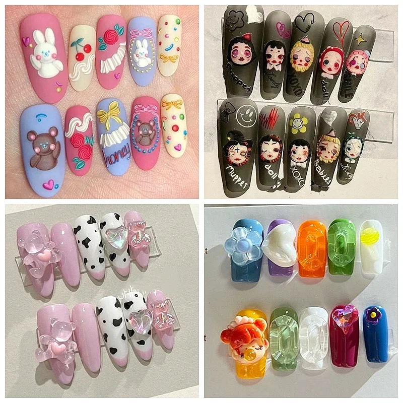 Handmade Kawaii 3D Cartoon Short False Nails Tips Y2K Press On Nails Art Long Coffin Stiletto Reusable Fake Nail With Glue Gift