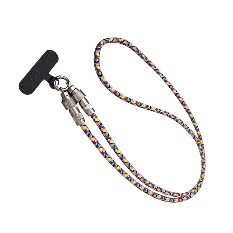 Colorful Weaving Phone Lanyard Data Line 2 in 1 PD60W USB C to USB C Charging Cable Wire Equipped Zinc Alloy Lock Buckle