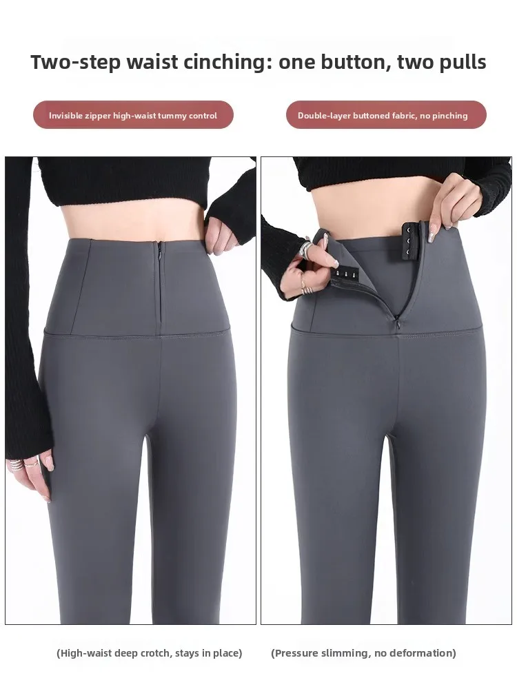 Fleece Lined Thick Sharkskin Yoga Pants High Waist Slimming Tummy Control Butt Lifting Women's Base Layer Tight Fit Slimming