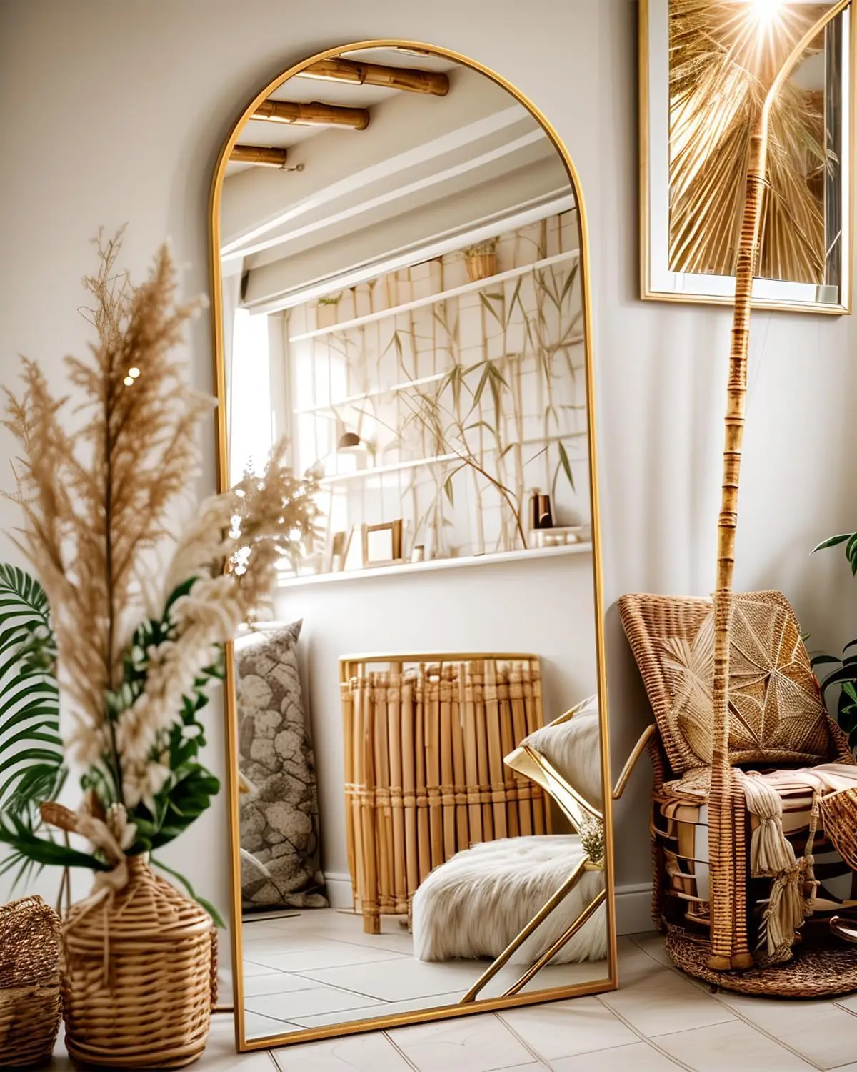 58" x19 Arched Full Length Floor Mirror, Gold Aluminum Frame, Free Standing/Wall Mount/Leaning for Bedroom, Living, Customized