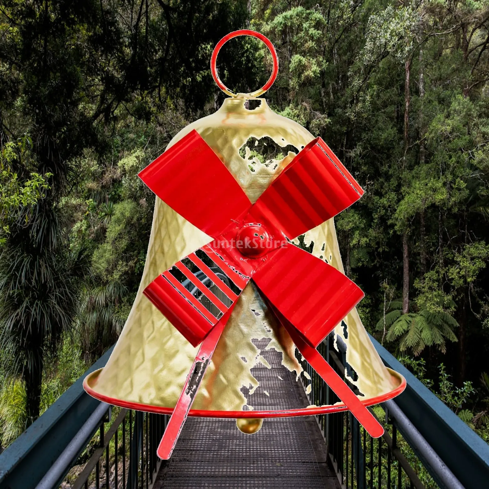 Iron Art Hanging Bell for Christmas Door Ceiling Decoration Hammered Metal Bell with Top Hook Design