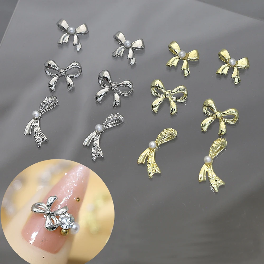 

20pcs Mini Alloy Ribbon Bows Nail Art Charm 3D Pearl Diamond Ribbons Bowknot Nail Decor Parts DIY Japanese Design Nail Parts