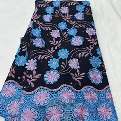African Cotton Voile Lace Fabric with Stones 2025 Unique French Lace Material 5Yards for Women's Wedding Party Dresses