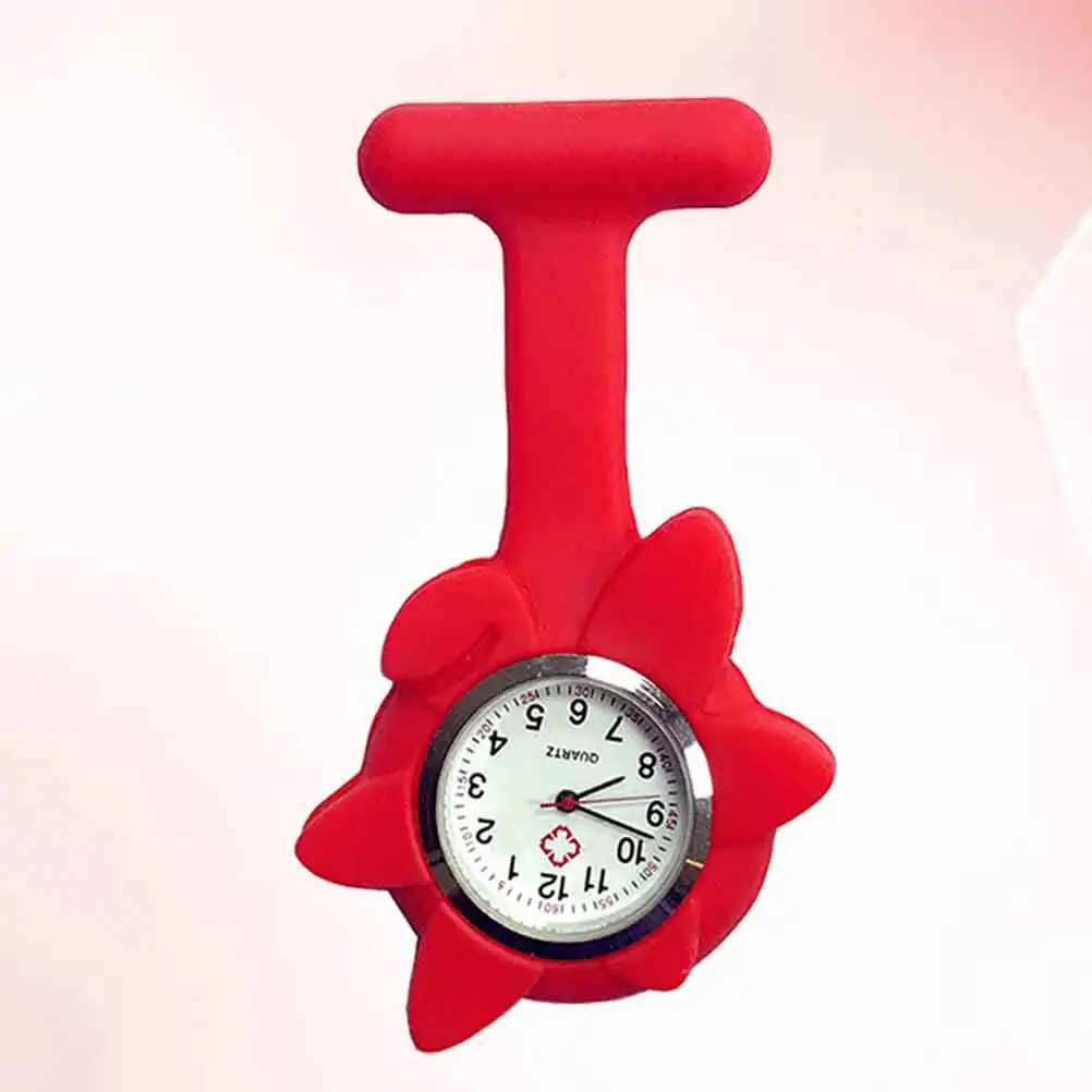 

Medical Hanging Watch Red Silicone Nurse Pocket Timepiece with Sunflower Design for Clinical Workwear Accessory