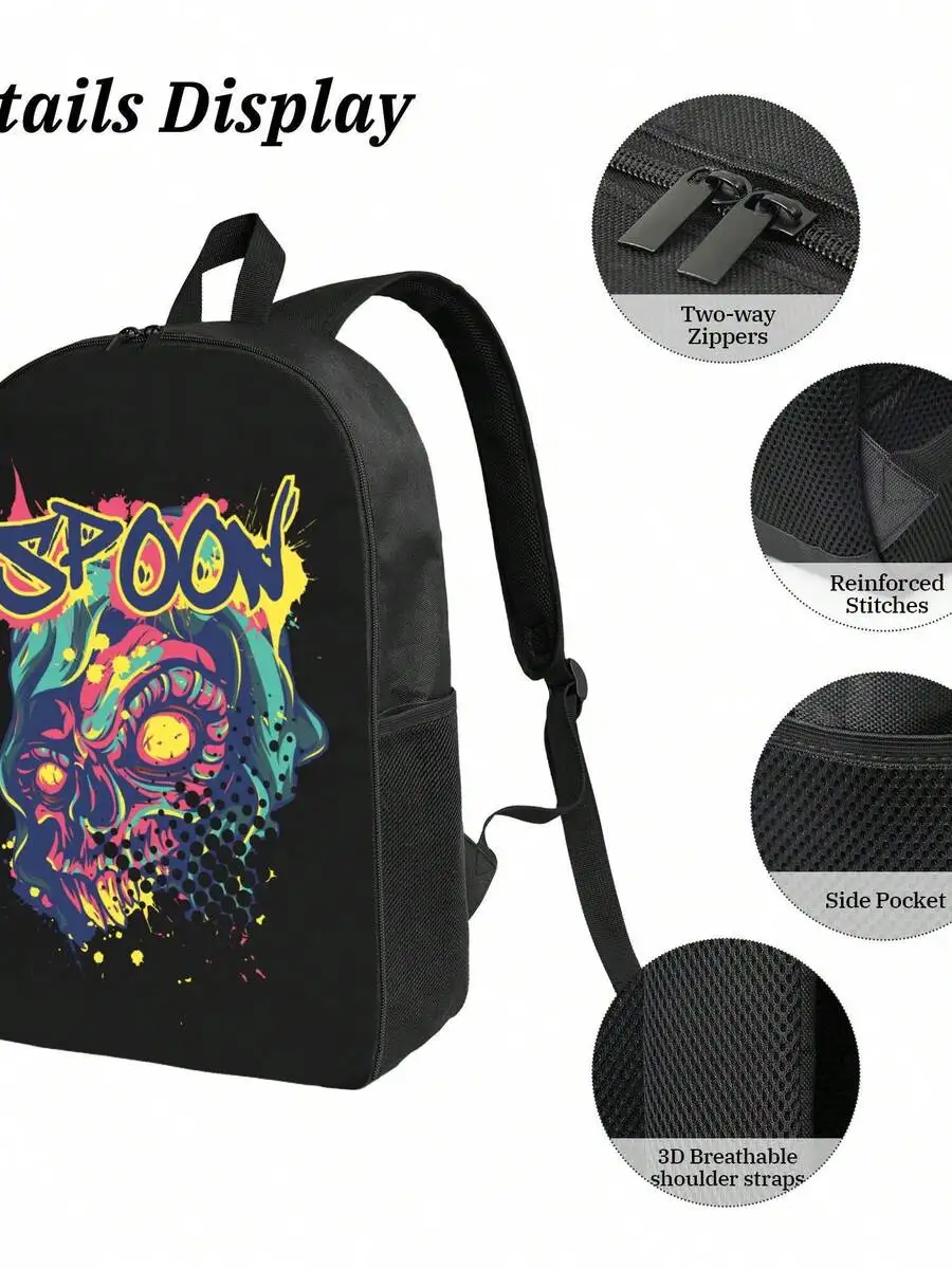 Anime Style Skull Print Backpack For Adults - 17 Inch Laptop Bag With Two-Way Zipper And Breathable Straps