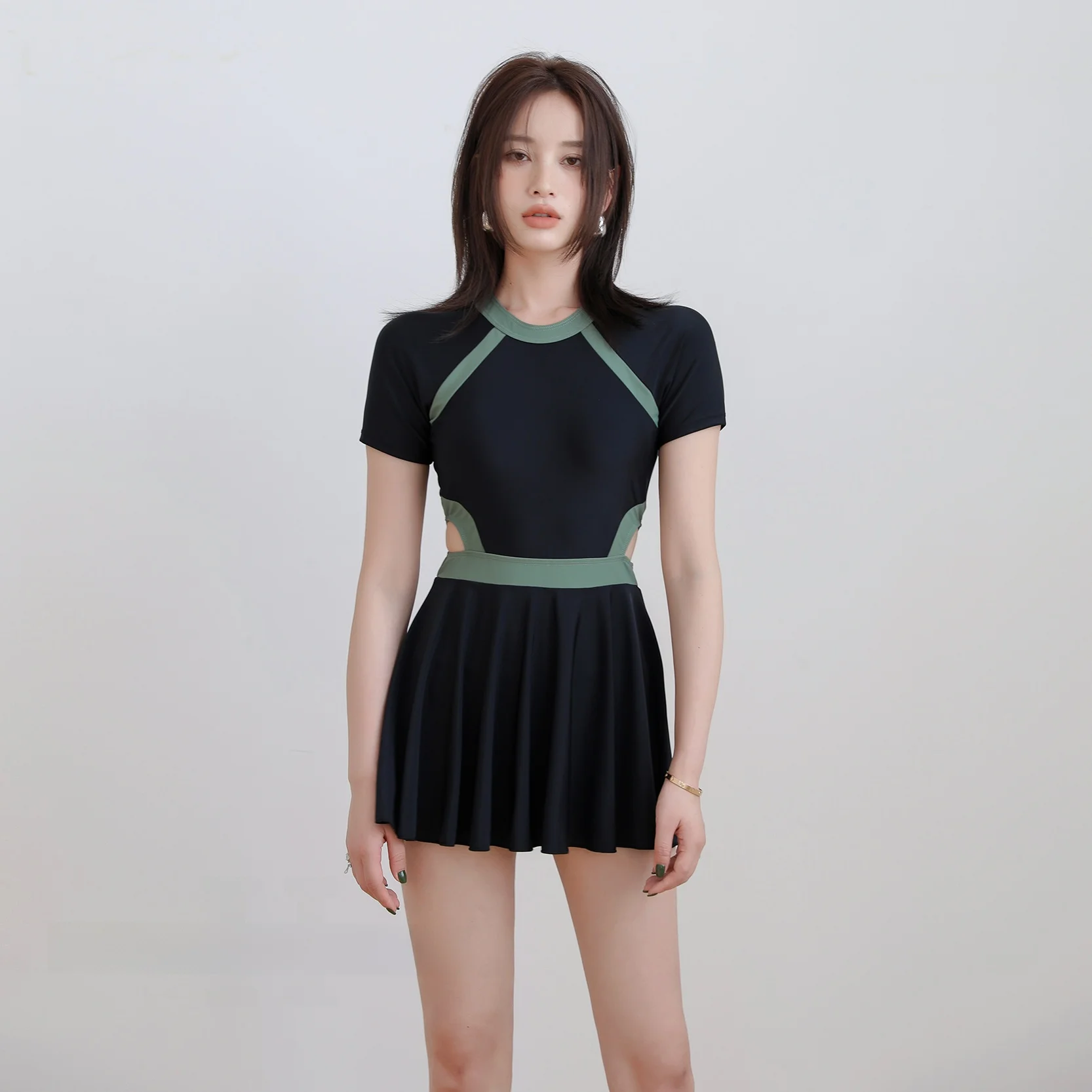 

Conservative Bal Skirt Sle Swimming Suit Women Slimming Thermal Spa Swimwear round Ne ort Sve Casual Swimsuit